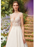 Illusion Bodice Beaded Ivory Lace Mikado Wedding Dress With Pockets